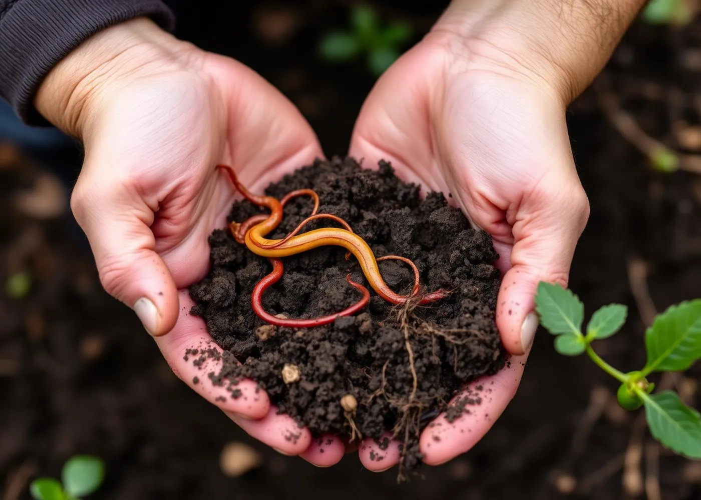 Healthy soil with worms and roots